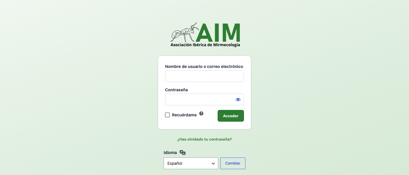 Pantalla de acceso al área de socio/a