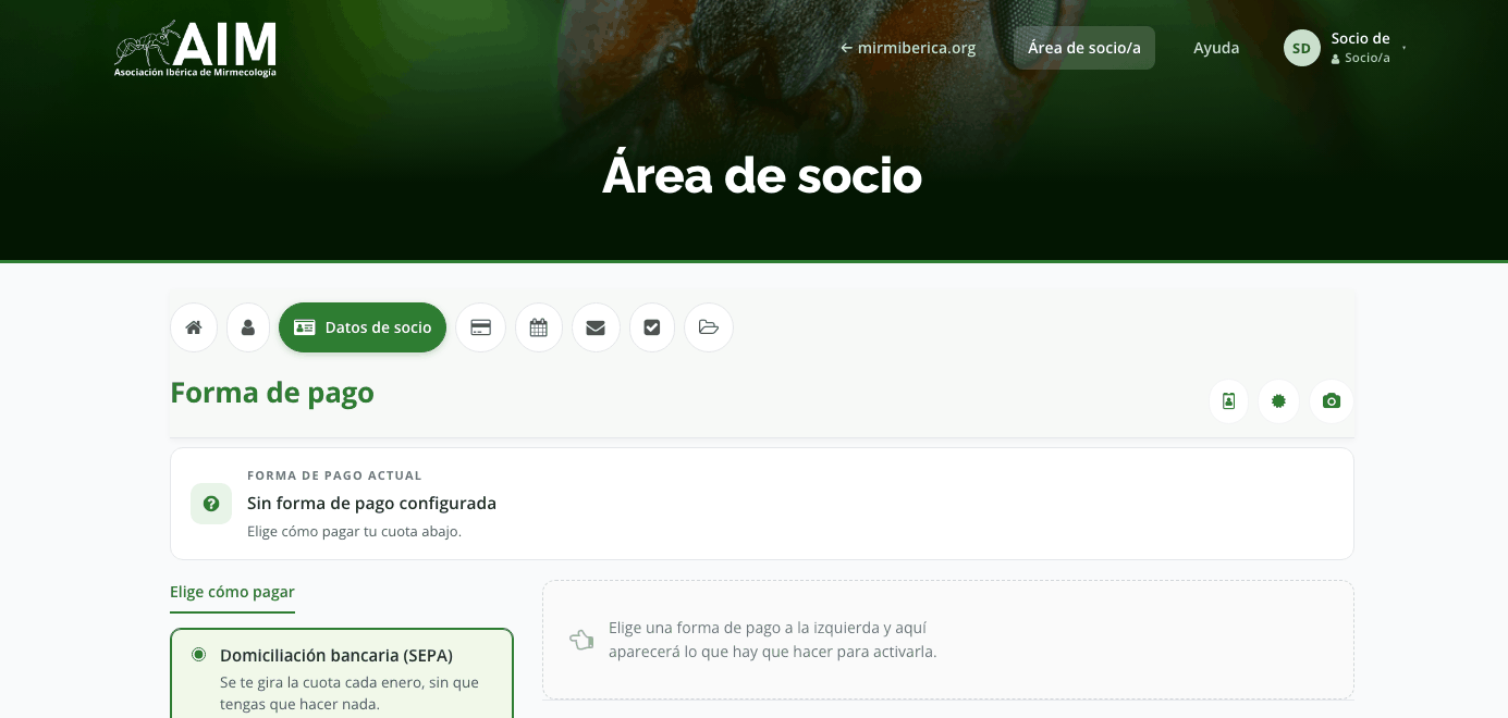 Pantalla de Mi forma de pago