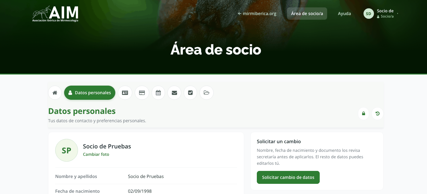 Pantalla de Datos personales