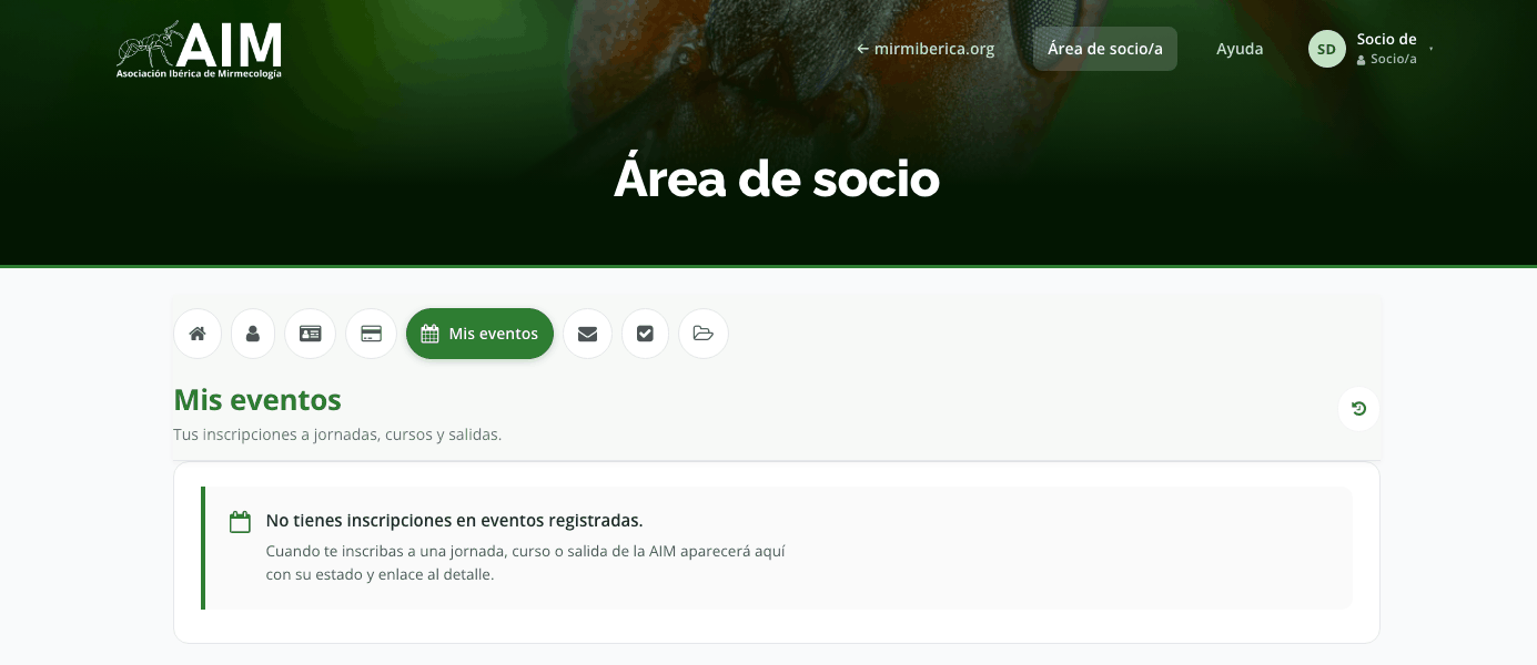 Pantalla de Mis eventos