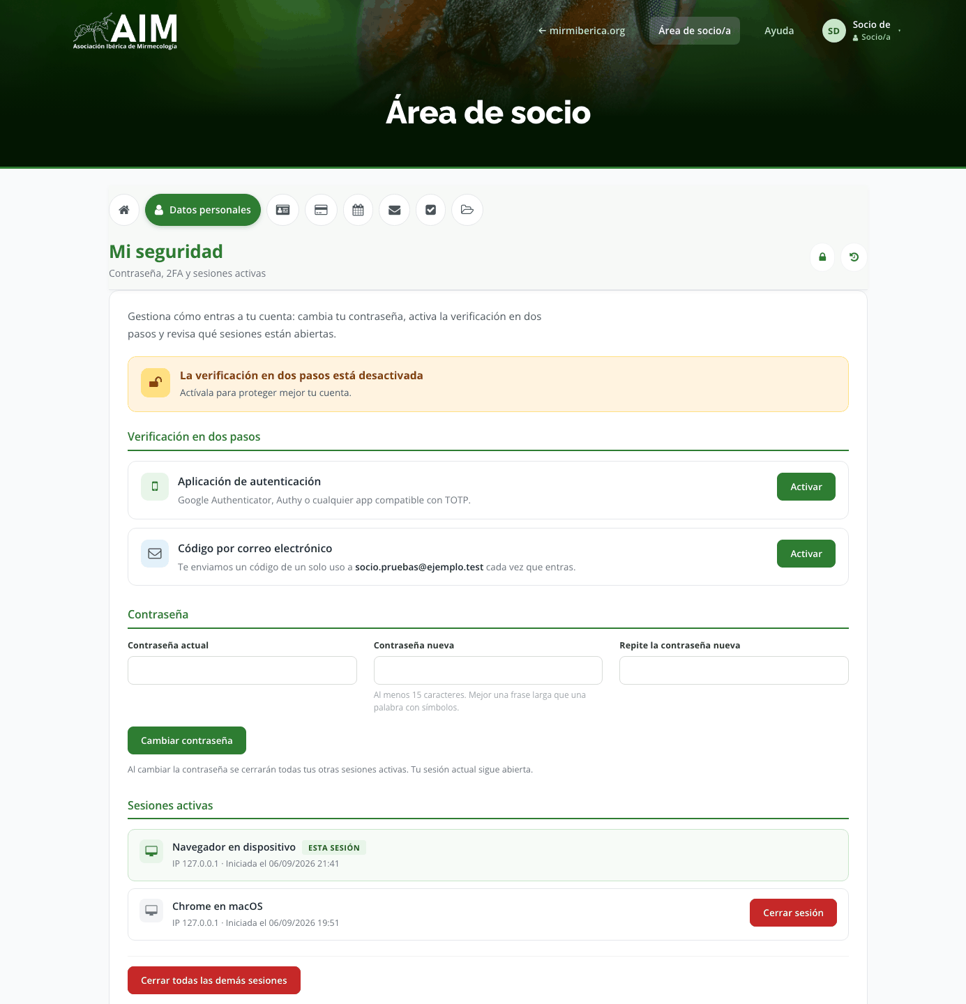 Pantalla de Mi seguridad